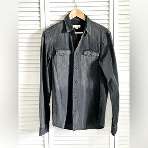 Mens Allsaints Distressed Light Denim Long Sleeve Button Down Shirt. Size M